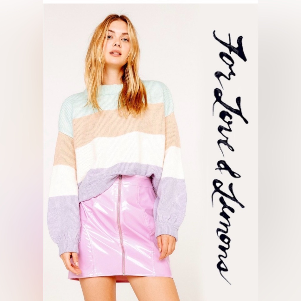 For Love & Lemons Hailey Striped Sweater Sm Multicolor Knitwear Pullover Pastel